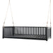 Patio Minimalist Twin Size Garden Swing Bed Wood Porch Swing with Ropes for Backyard, Safe Sloped Design, Black - DTYStore