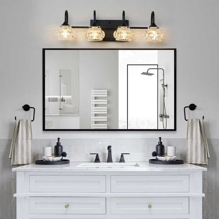 Retro 4-Light Bathroom Vanity Light Fixture - Black Finish with Crystal Glass Shades, Wall Mounted Lighting for Bathroom, Powder Room, and Vanity Mirror (No Bulbs) - DTYStore
