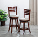 24' Counter Height Slat Back Swivel Stool, Cherry Finish, Beige Fabric Seat - DTYStore