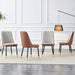 A modern dining chair with a light gray brown dual tone PU leather backrest and black metal legs, suitable for kitchens, bedrooms, and offices. Set of 4 pieces (light gray+brown+PU)C-007 W1151118958 - DTYStore