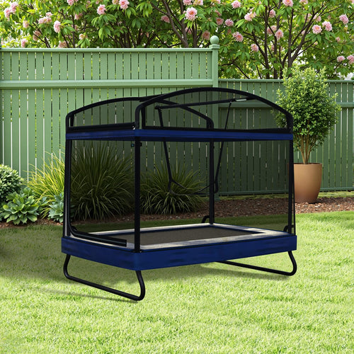 Outdoor Square Trampoline for Kids and Adults with Protective Net and Swing, Black and Blue, Metal, 4x6ft - Image 6