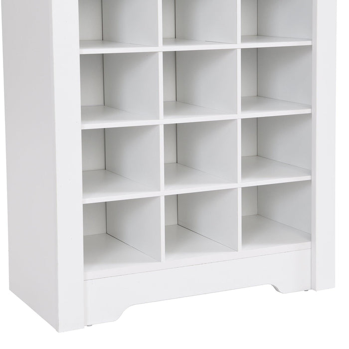 Stylish Design 30 Shoe Cubby Console, Contemporary Shoe Cabinet with Multiple Storage Capacity, Free Standing Tall Cabinet with Versatile Use for Hallway, Bedroom, White - DTYStore