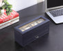 9.3" Long Tempered Glass and Leather Jewelry / Watch Display with Drawers, Blue - DTYStore