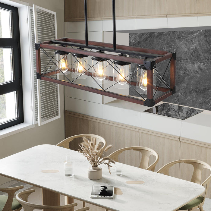 5-Light Retro Farmhouse Chandelier For Kitchen, Living room, Dining room Red and Black(No Bulbs) NEW SKU:W1340P206646 - DTYStore