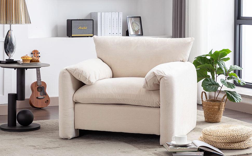 Modern Style Chenille Oversized Armchair Accent Chair Single Sofa Lounge Chair 38.6'' W for Living Room, Bedroom,Cream - DTYStore