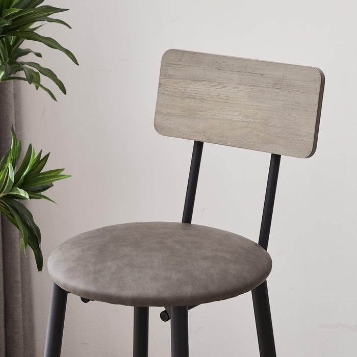 Round Bar Stool Set With Shelf, Upholstered Stool With Backrest Grey, 23.62'' W x 23.62'' D x 35.43'' H. - DTYStore
