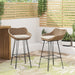29.25' Outdoor Wicker and Iron Low Back Barstools, Light Brown, with Beige Cushion (Set of 2) - DTYStore