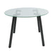 Modern simple table with a glass round table and four chairs. Transparent tempered glass countertop, black metal legs, suitable for kitchen living room dining room (set of 5)