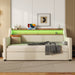 Twin Size Daybed with Trundle, Upholstered Daybed with Charging Station and LED Lights, Beige - DTYStore