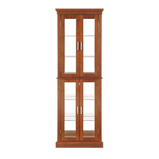 Lighted Curio Cabinet with Adjustable Shelves, Mirrored Back, and Tempered Glass Doors, 6-Tier Walnut Finish