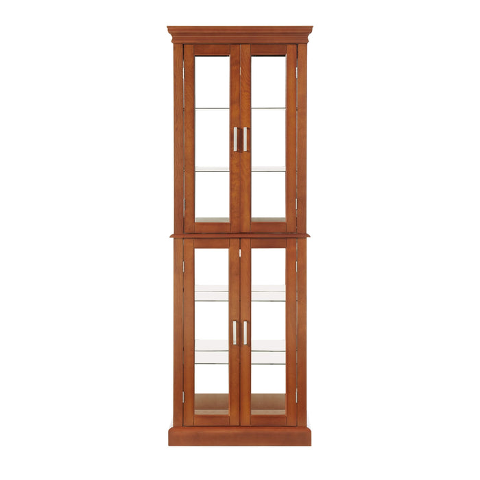Lighted Curio Cabinet with Adjustable Shelves, Mirrored Back, and Tempered Glass Doors, 6-Tier Walnut Finish
