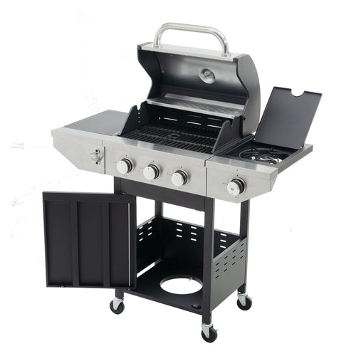 Propane Grill 3 Burner Barbecue Grill Stainless Steel Gas Grill with Side Burner, 37,000 BTU Outdoor Cooking, Patio, Garden Barbecue Grill, Black and Silver - Image 9