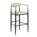 Barstools Set of 2, Counter Height Upholstered Bar Stools with Back for Kitchen Island, Beige Faux PU Leather Seating Black Iron Legs 260LBS Weight Capacity - DTYStore