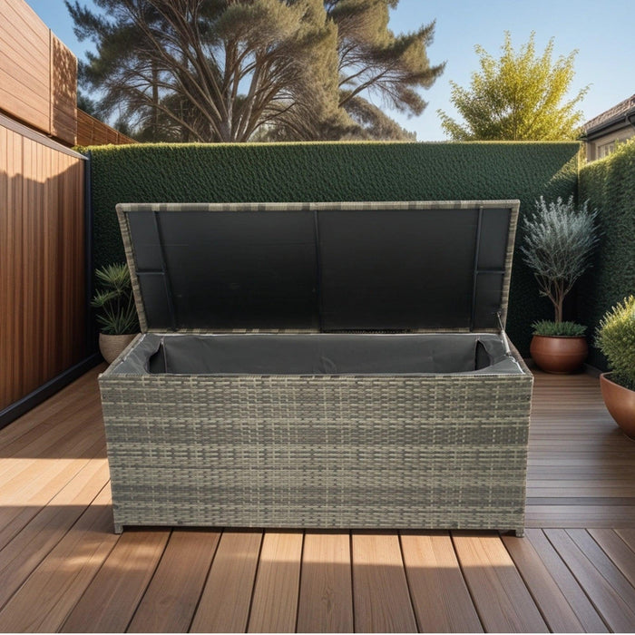Outdoor Storage Box, 113 Gallon Wicker Patio Deck Boxes with Lid, Outdoor Cushion Storage for Kids Toys, Pillows, Towel Grey Wicker - DTYStore