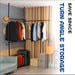Telescopic Garment Rack, Heavy Duty Design Movable DIY No Damage to Wall Ceiling Hanging Rail, Adjustable, 120 Kilogram Loading, Reach Hook Included