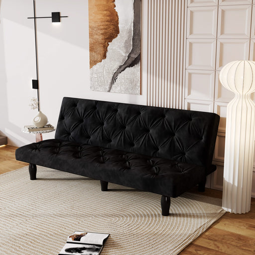 Sofa-to-Bed Evolution: 66' Black Velvet Sofa Bed Transforms Seamlessly, Ideal for Family Living Rooms, Apartments, and Bedrooms