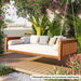 Patio Minimalist Twin Size Garden Swing Bed Wood Porch Swing with Ropes for Backyard, Safe Sloped Design, Teak - DTYStore