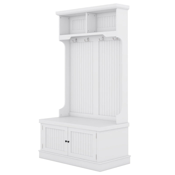 Hall Tree with Storage Shoe Bench for Entryway and Hallway, 4-in-1 Design Coat Racks with 4 Hooks for Living Room, White