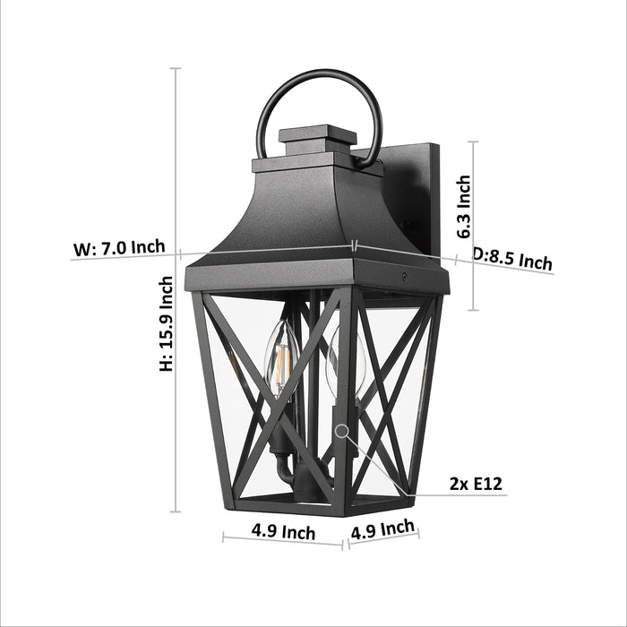 Outdoor Wall Lights, Porch Lights, Waterproof Outdoor Wall Sconce, Exterior Light Fixture Matte Black with Clear Glass Shade for Garage Patio Front Door Balcony (2 pack)