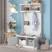 Hall Tree with Storage Shoe Bench for Entryway and Hallway, 4-in-1 Design Coat Racks with 4 Hooks for Living Room, White