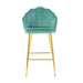 Shell shape green velvet bar chair, gold-plated metal chair legs, suitable for coffee shop, bar, restaurant (set of 2) - DTYStore