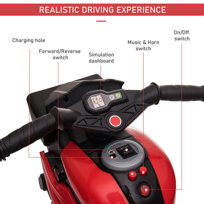 6V Kids Motorcycle Toddler Ride-on Toy, High-Traction Battery-Operated Mini Electric Motorbike with Forward/Reverse Switch, Music, Headlights, Horn, Red - DTYStore