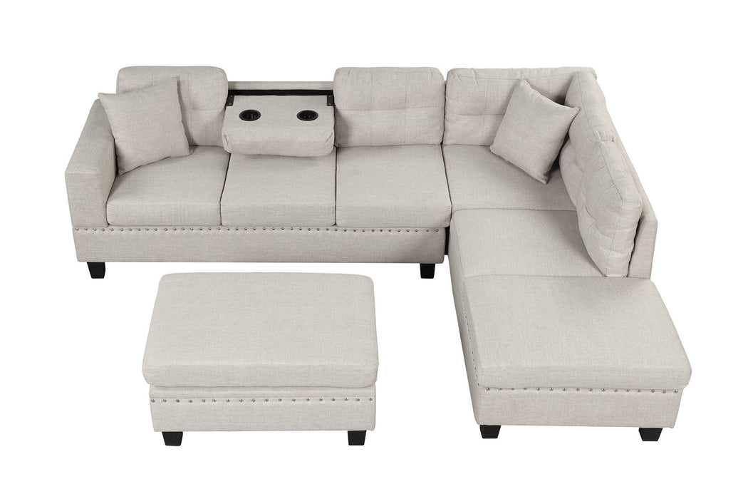 105" Modern Sectional Sofa with Storage Ottoman, L-Shape Couch with 2 Pillows and Cup Holder,Sectional Sofa with Reversible Chaise for Living Room,Light Gray - DTYStore