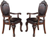 Gorgeous Formal Set of 2 Arm Chairs Brown Color Rubberwood Dining Room Furniture Faux Leather Upholstered Seat - DTYStore