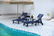 Lounge Chair with Side Table, 3-Piece Oversized Chaise Lounge Chair Set with Wood Texture,Navy Blue,All Weather Patio Lounge Chair with 5 Positions,Wheels&Cup Holder(include 2Lounge chairs and 1Table) - DTYStore