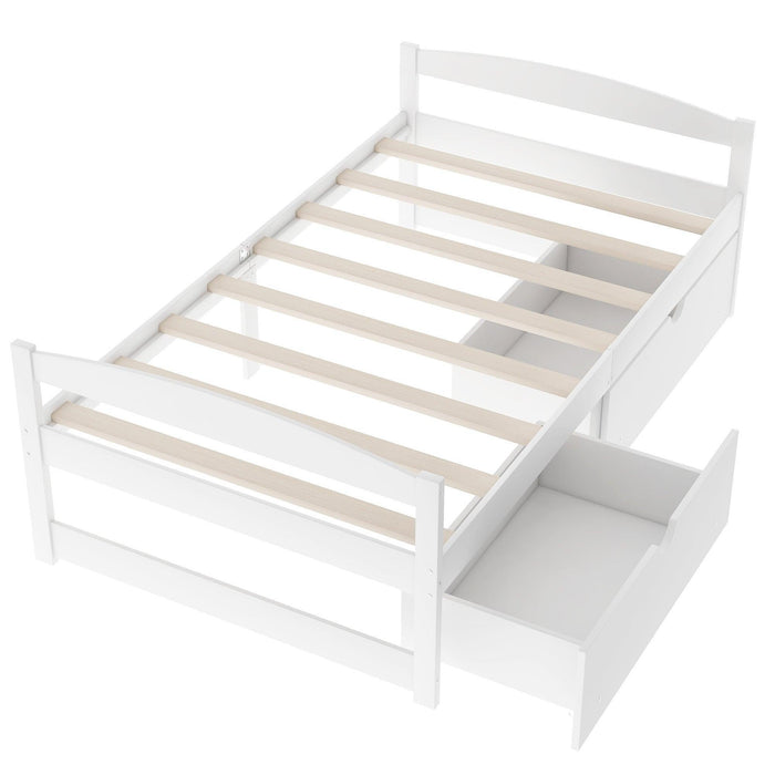 Twin Size Platform Bed, with two drawers, white - DTYStore