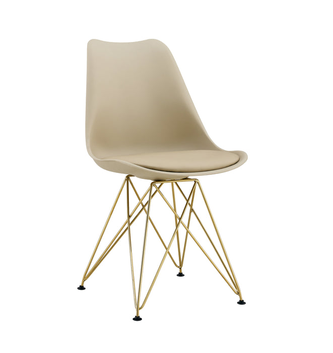 Modern Dining Chairs with Shell Lounge Plastic Seat and GOLDEN STEEL Legs KITEHCN chairs meeting room chairs living room,Set of 4, beige PU - DTYStore