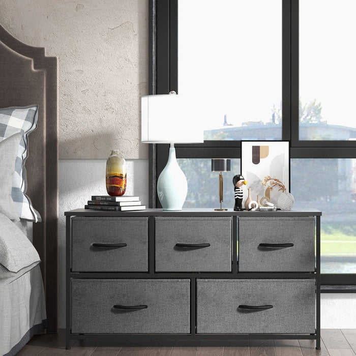 Dresser for Bedroom Storage Drawers Fabric Storage Tower with 5 Drawers, Chest of Drawers with Fabric Bins - DTYStore