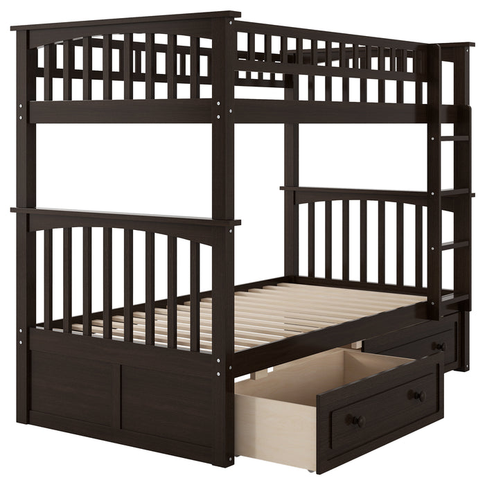 Twin over Twin Bunk Bed with Drawers, Convertible Beds, Espresso