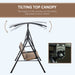 Outsunny 3-Person Porch Swing with Stand, Outdoor Swing for Patio Porch with Adjustable Tilt Canopy and Comfortable Swing Bench-Style Seat, Steel Frame, Brown - DTYStore