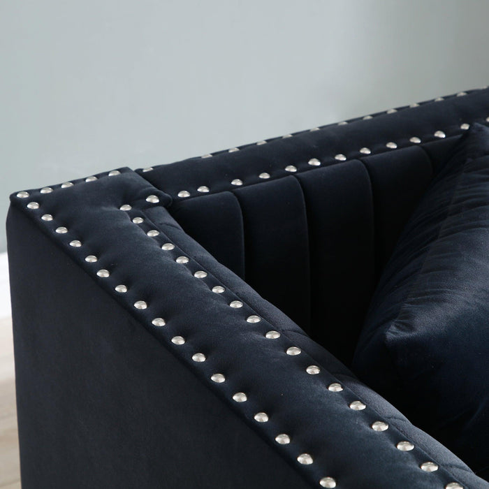 Contemporary Vertical Channel Tufted Velvet Sofa Loveseat Modern Upholstered 2 Seater Couch for Living Room Apartment with 2 pillows,Black - DTYStore