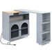 Rolling Kitchen Island With Extended Table, Kitchen Island on Wheels with LED Lights,Power Outlets and 2 Fluted Glass Doors, Kitchen Island with a Storage Compartment and Side 3 Open Shelves, Grey - DTYStore