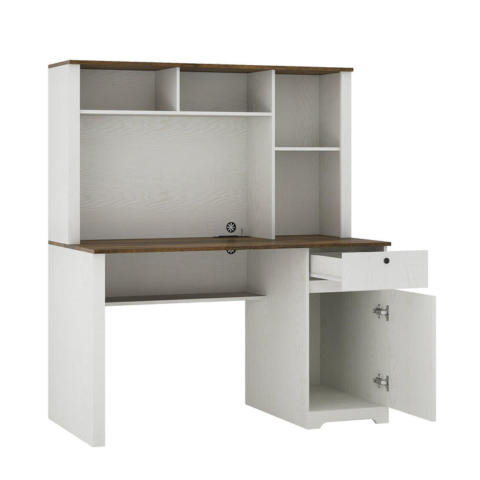 Computer Desk with Hutch & Bookshelf,Wood Executive Desk Teens Student Desk Writing Laptop Home Office Desk with Drawers,3 AC Outlets and 2 USB Charging Ports,Study Laptop Table for Home - DTYStore