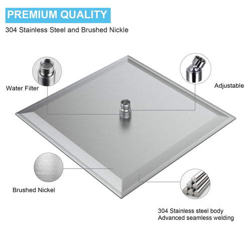 16 Inch Rain Shower Head, Square Ultra Thin 304 Stainless Steel High Pressure Shower Head, - Image 3