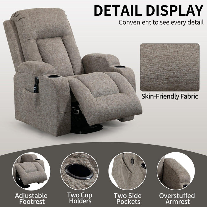 Infinite Position Single Motor Up to 350 LBS Power Lift Recliner Chair for Elderly, Heavy Duty Motion Mechanism with 8-Point Vibration Massage and Lumbar Heating, USB Charging Port, Cup Holders, Brown - DTYStore
