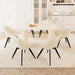 63" medieval modern cream style MDF dining table and beige PU dining chair set, 6 sets of black metal leg dining chairs, suitable for kitchen&home - DTYStore