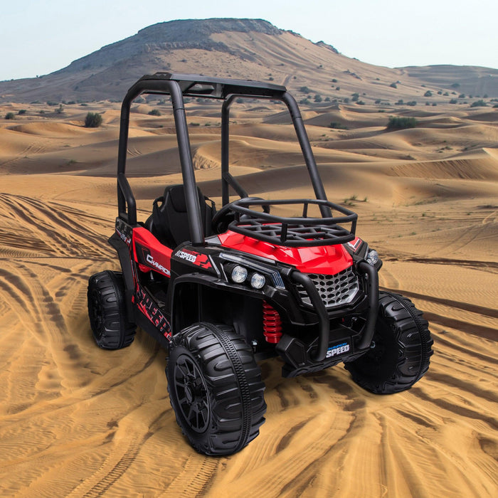12V Dual Motor Kids Electric Ride-on UTV Toy, Batter Powered Truck with Forward and Reverse Function, Headlights, MP3/USB Music Connection, Suspension, & Remote Control, Red - DTYStore