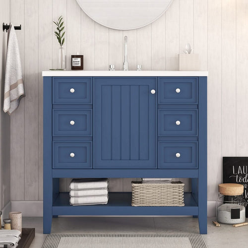 36' Bathroom Vanity with Sink, One Cabinet and Three Drawers, Solid Wood and MDF Board, Blue (Old Sku:SY999505AAC-6) - Image 39