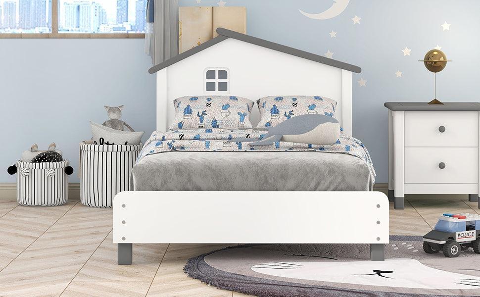 Twin Size Wood Platform Bed with House-shaped Headboard - DTYStore