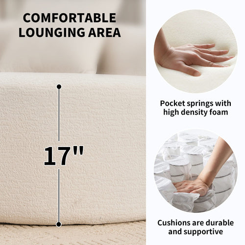 LY-025 Full Compression Sponge Sofa Cloud White Curved Modular Sectional 30D High-Density Chenille Sleeper Couch 110'L - Image 11