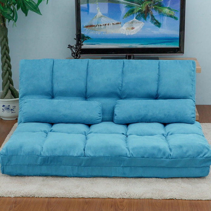 Double Chaise Lounge Sofa Floor Couch and Sofa with Two Pillows (Blue) - DTYStore