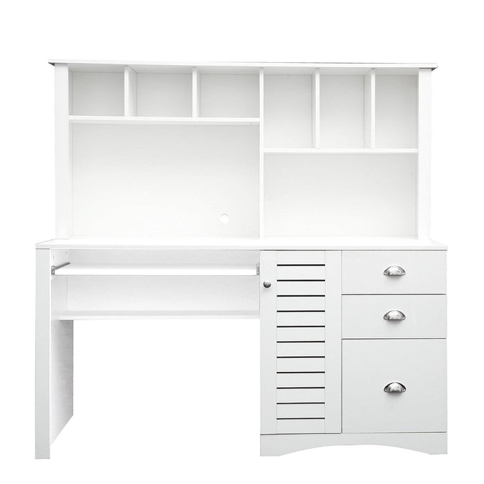 Home Office Computer Desk with Hutch, Antiqued White finish - DTYStore