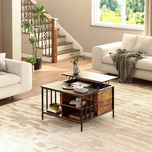 Farmhouse Lift Top Coffee Table with Storage - 31.5' Adjustable Height Living Room Table, Multifunctional Center for Family with Hidden Compartment & 3 Shelves(110lbs Capacity, Easy to Clean) - Image 15