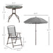 Outsunny 6 Piece Patio Dining Set for 4 with Umbrella, Outdoor Table and Chairs with 4 Folding Dining Chairs & Round Glass Table for Garden, Backyard and Poolside, Gray - DTYStore