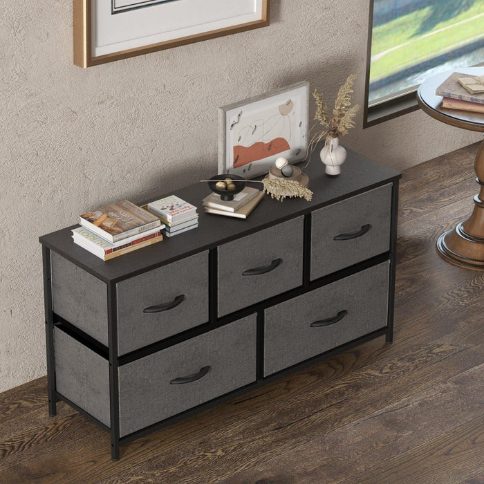 Dresser for Bedroom Storage Drawers Fabric Storage Tower with 5 Drawers, Chest of Drawers with Fabric Bins - DTYStore