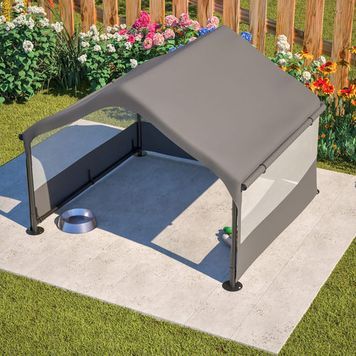Extra Large Outdoor Dog House Tent with 3-Sided Mesh Windows, Breathable Sun Rain Cover Pet Shelter with Canopy and Ground Stakes for Dogs, Cats, Livestock – 4' x 4' x 3.3', Gray - Image 13
